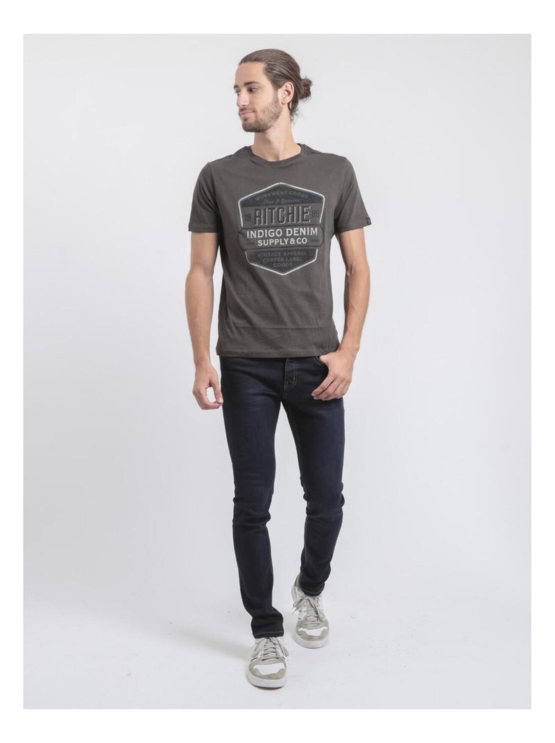 T-shirt col rond pur coton JAGNY Gris - Kiabi