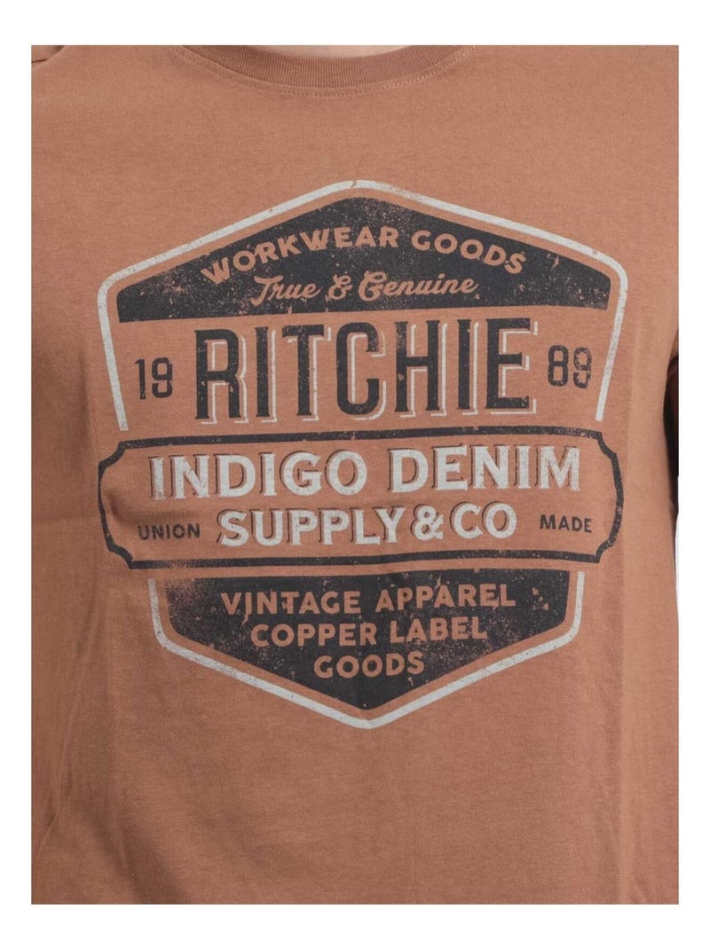T-shirt col rond pur coton JAGNY Marron glacé - Kiabi