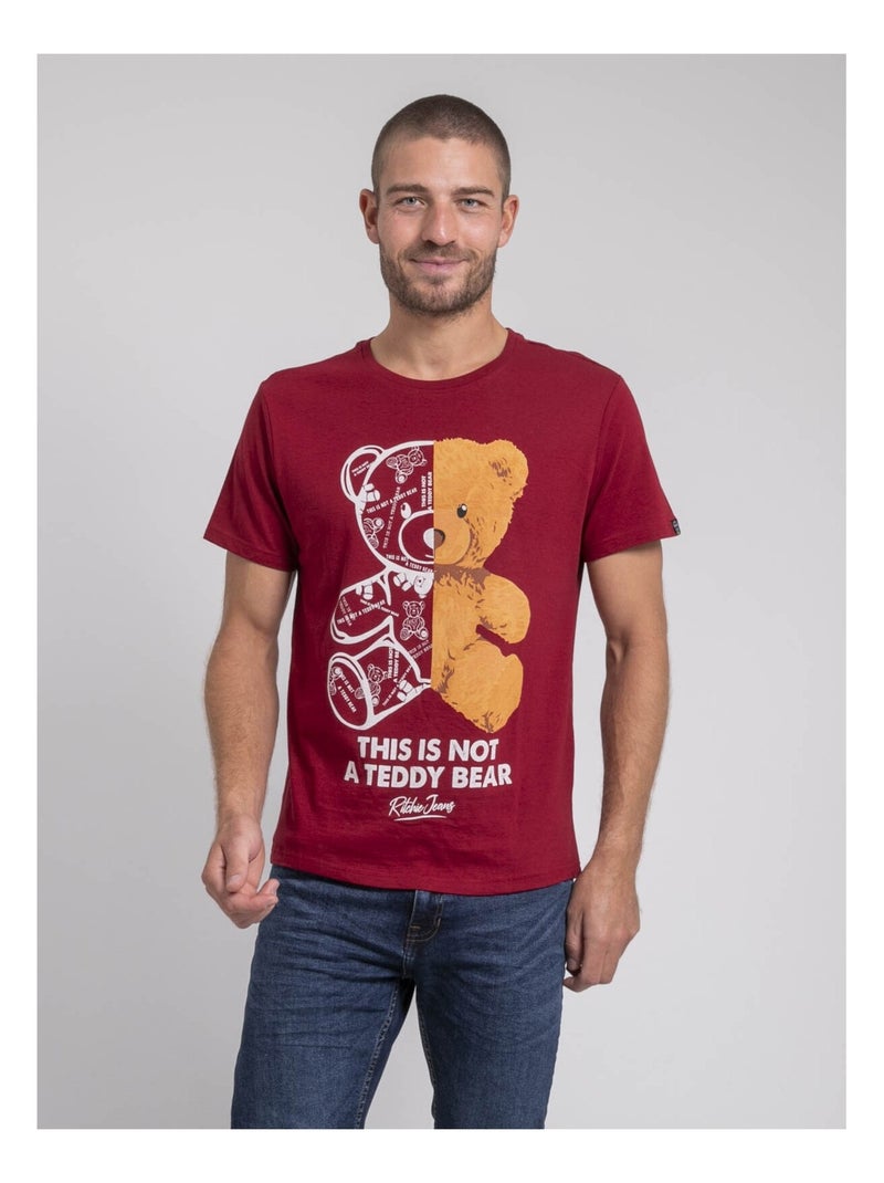 T-shirt col rond pur coton JAKITED Bordeaux - Kiabi