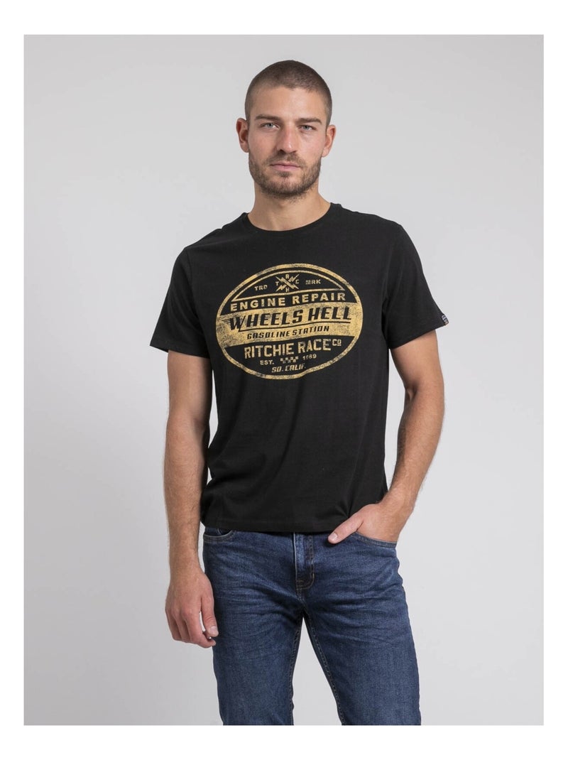 T-shirt col rond pur coton JAKOTA Noir - Kiabi
