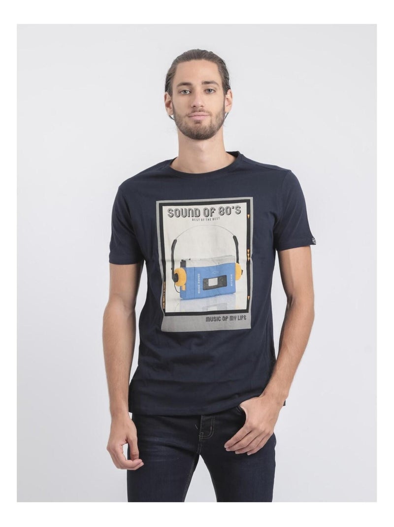 T-shirt col rond pur coton JALSONIC Bleu marine - Kiabi