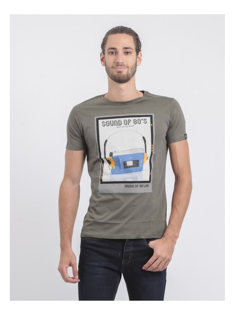 T-shirt col rond pur coton JALSONIC Kaki - Kiabi