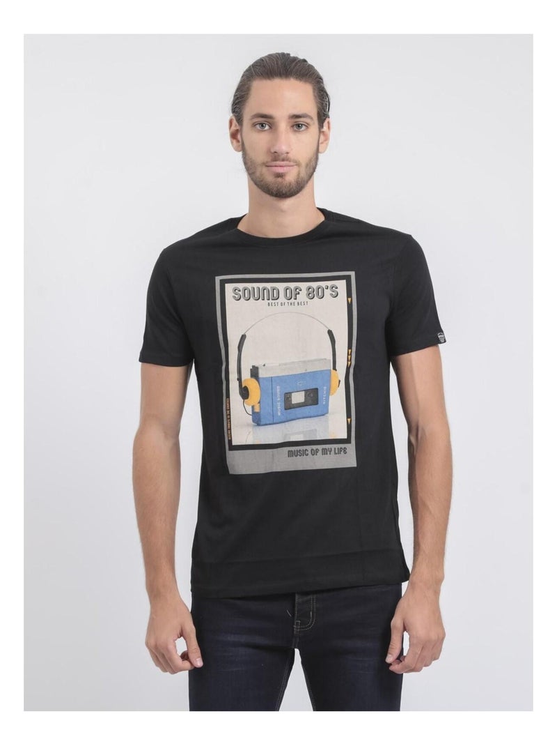 T-shirt col rond pur coton JALSONIC Noir - Kiabi