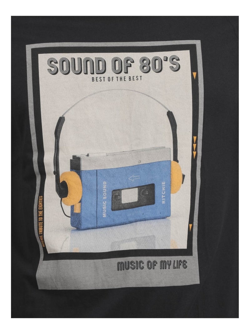 T-shirt col rond pur coton JALSONIC Noir - Kiabi