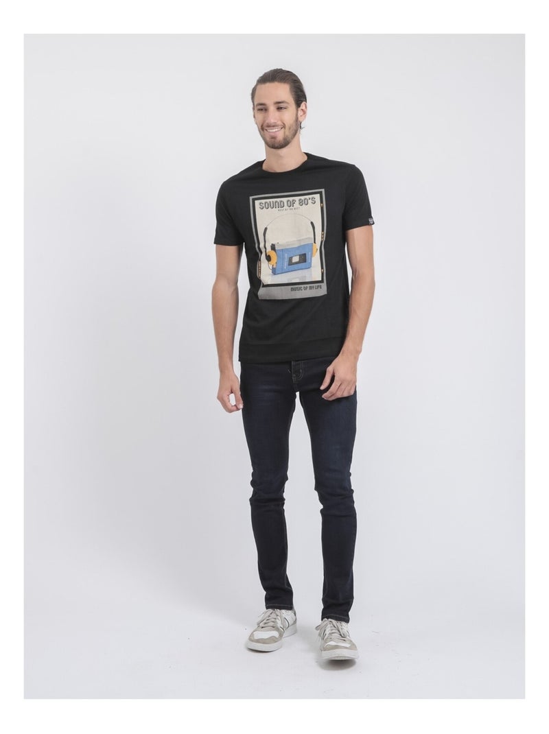 T-shirt col rond pur coton JALSONIC Noir - Kiabi