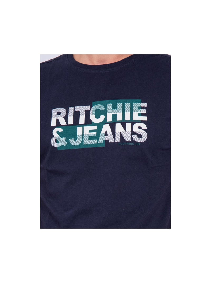 T-shirt col rond pur coton JALTAZAR Bleu marine - Kiabi