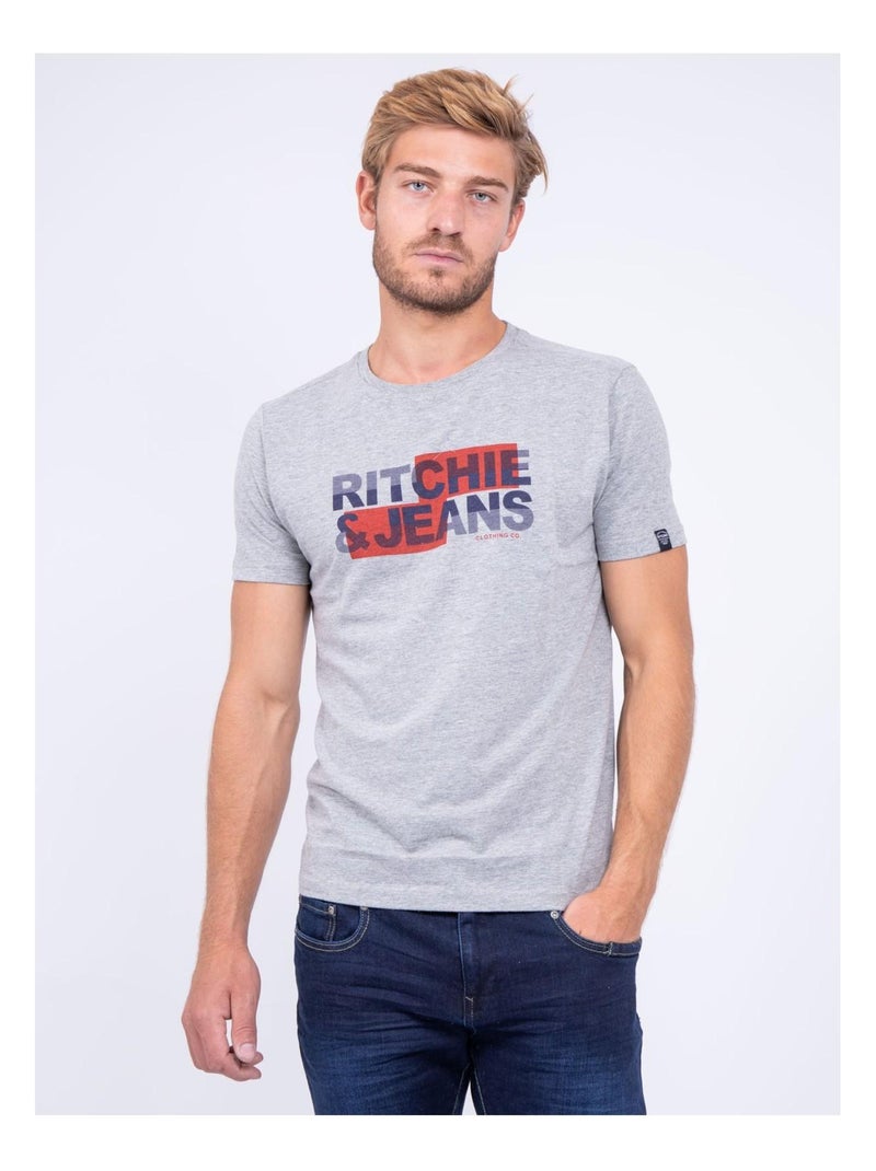 T-shirt col rond pur coton JALTAZAR Gris chiné - Kiabi