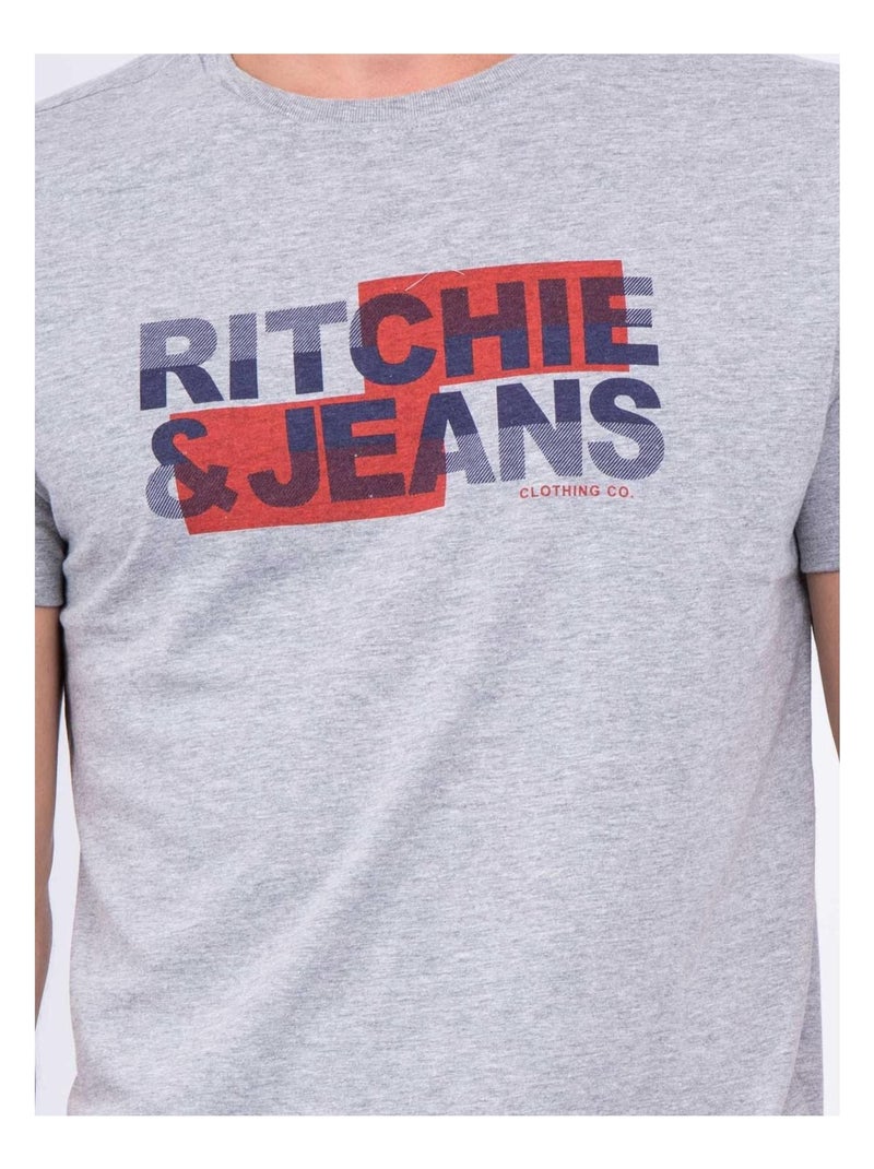 T-shirt col rond pur coton JALTAZAR Gris chiné - Kiabi