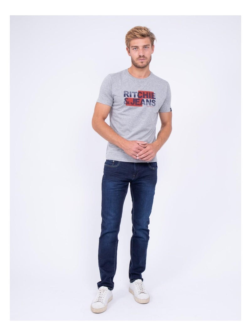 T-shirt col rond pur coton JALTAZAR Gris chiné - Kiabi