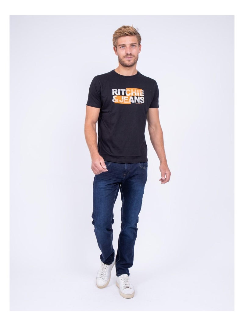 T-shirt col rond pur coton JALTAZAR Noir - Kiabi