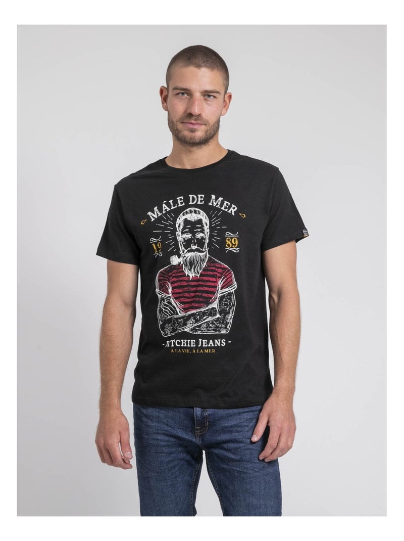 T-shirt col rond pur coton JAMEKONG Noir - Kiabi