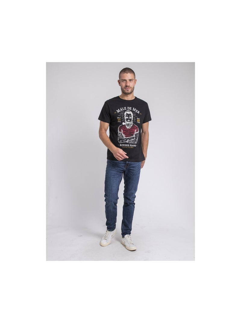 T-shirt col rond pur coton JAMEKONG Noir - Kiabi