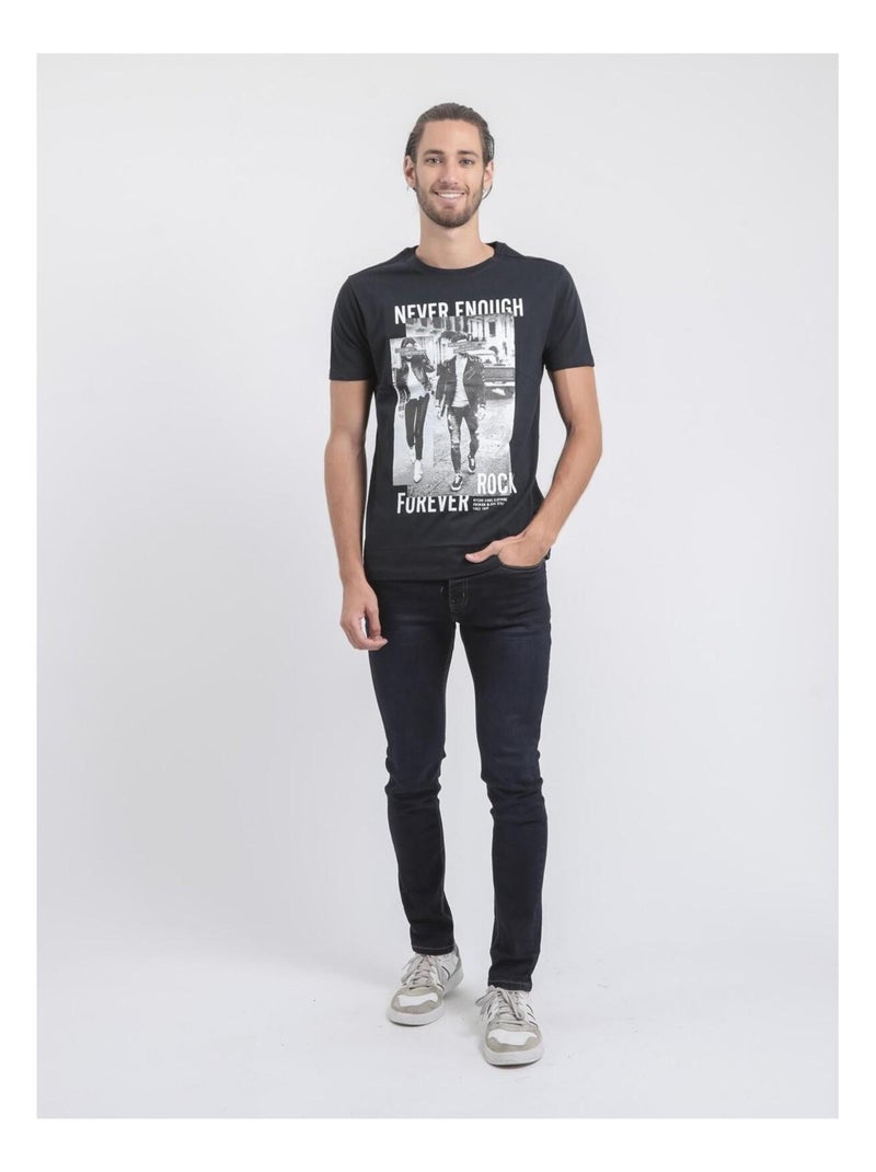 T-shirt col rond pur coton JAMIJEL Bleu marine - Kiabi