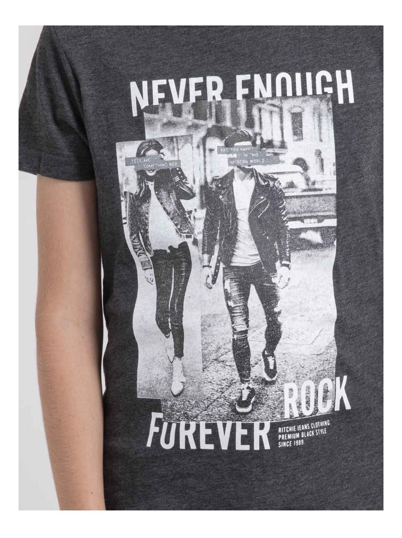 T-shirt col rond pur coton JAMIJEL garçon Bleu marine - Kiabi