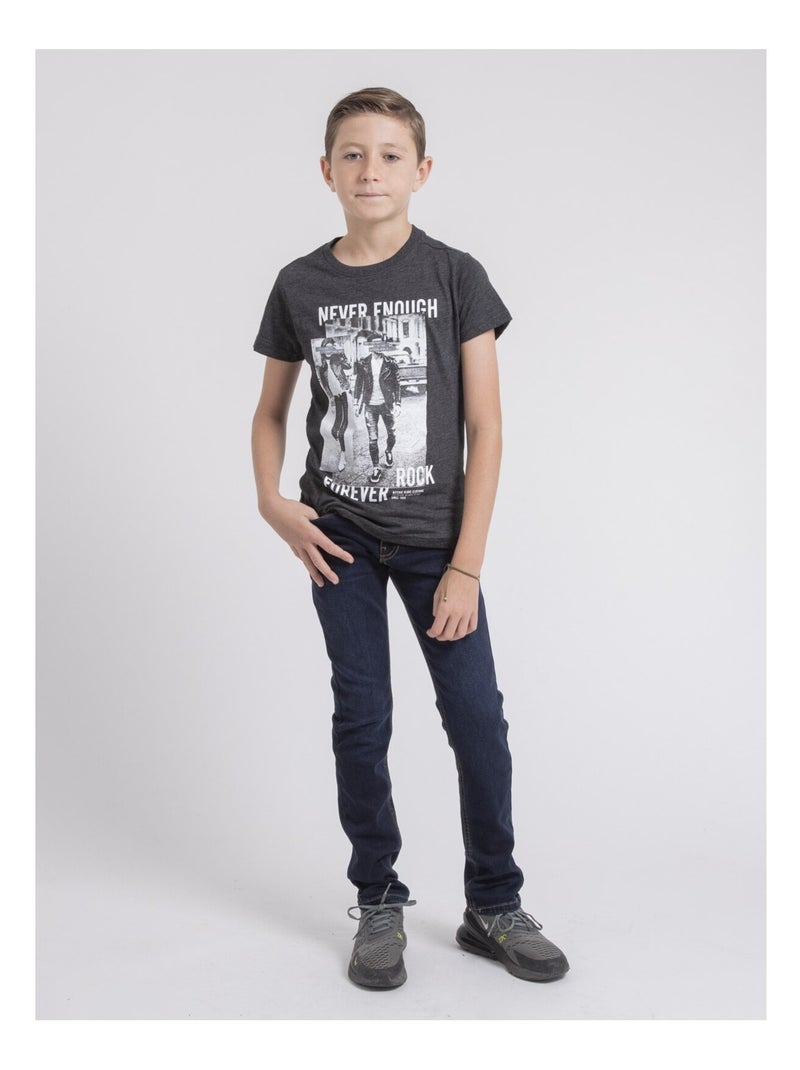 T-shirt col rond pur coton JAMIJEL garçon Bleu marine - Kiabi