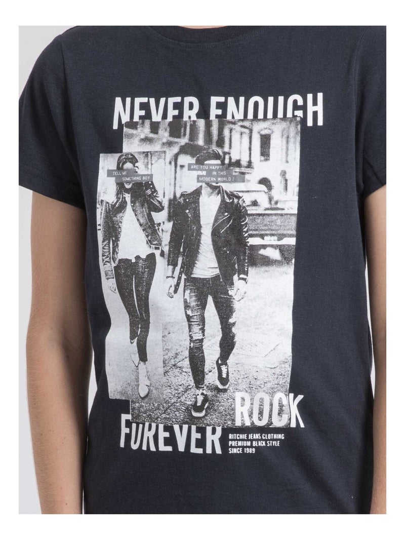 T-shirt col rond pur coton JAMIJEL garçon gris anthracite - Kiabi