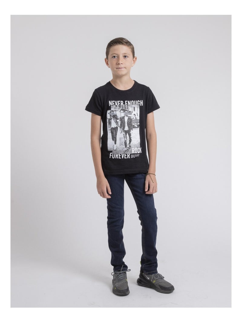 T-shirt col rond pur coton JAMIJEL garçon Noir - Kiabi