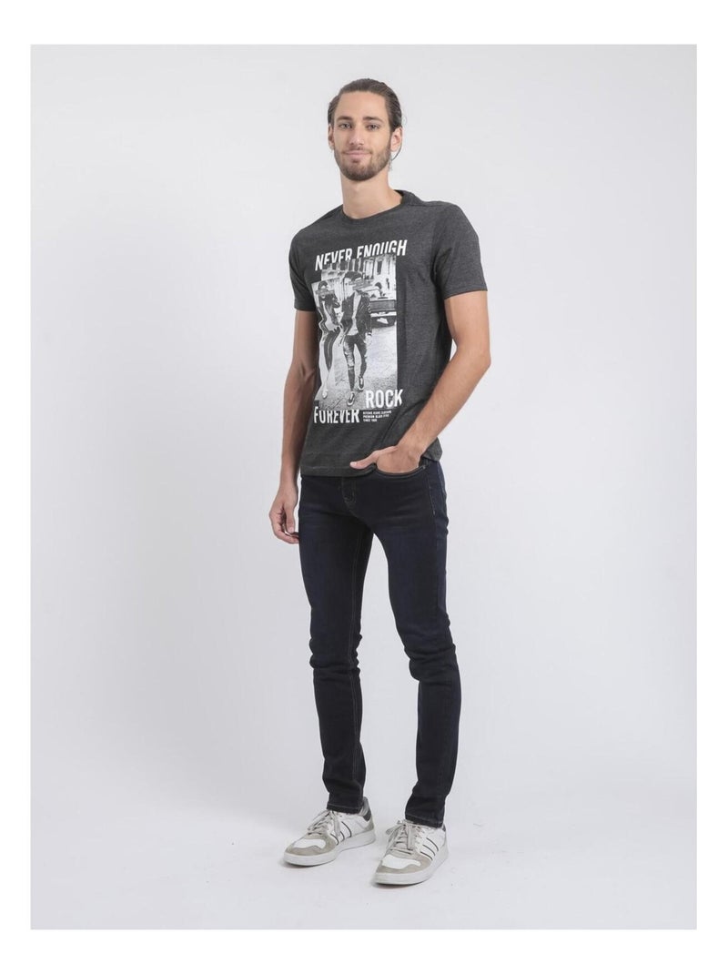 T-shirt col rond pur coton JAMIJEL gris anthracite - Kiabi