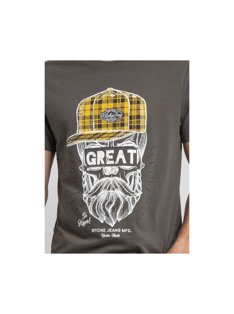 T-shirt col rond pur coton JAMYTH Kaki - Kiabi