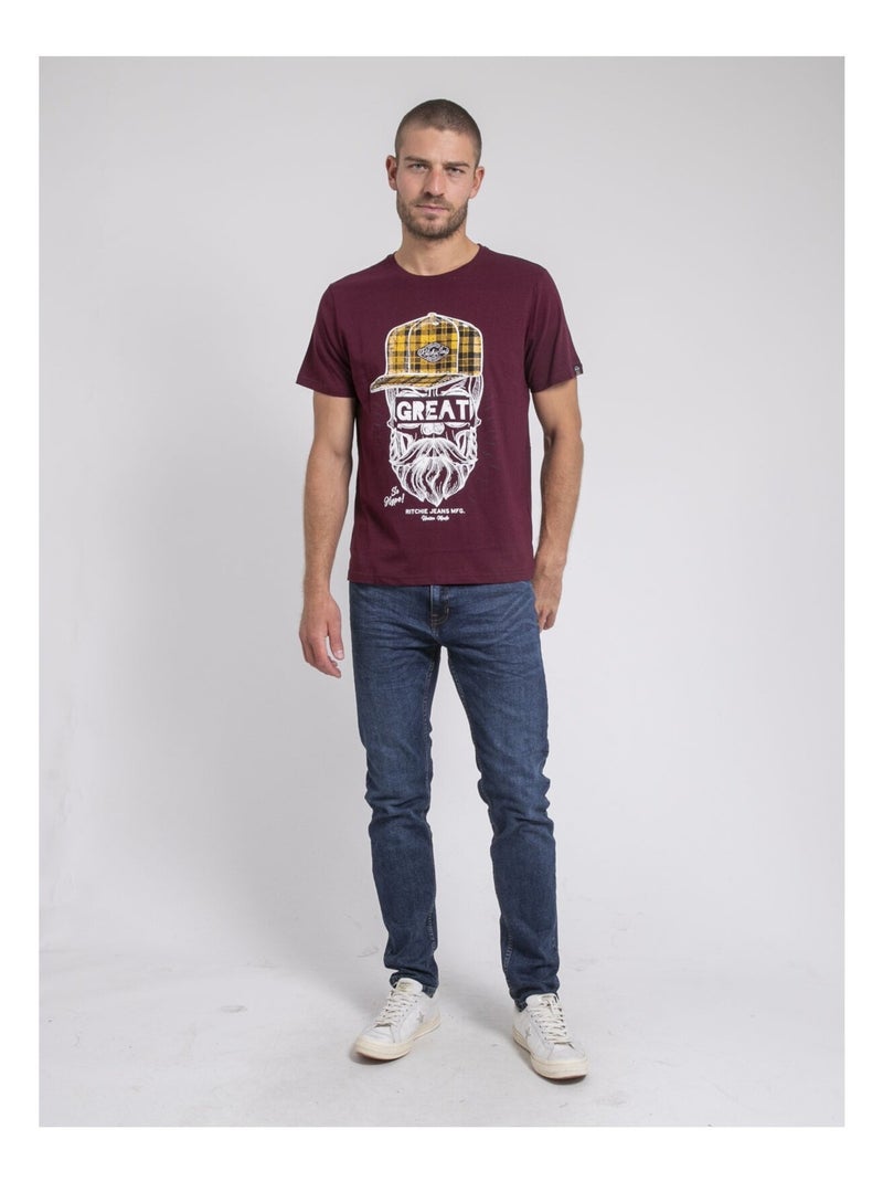 T-shirt col rond pur coton JAMYTH Violet - Kiabi