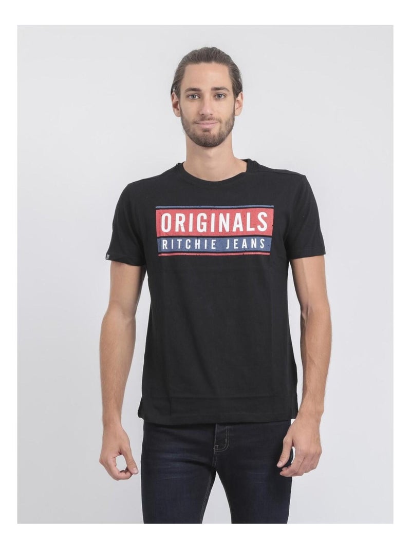 T-shirt col rond pur coton JANVILLE Noir - Kiabi