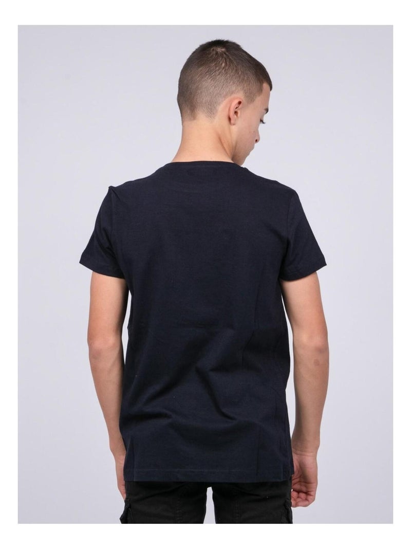 T-shirt col rond pur coton JAPING garçon Bleu marine - Kiabi