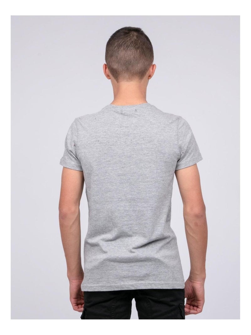 T-shirt col rond pur coton JAPING garçon Gris chiné - Kiabi