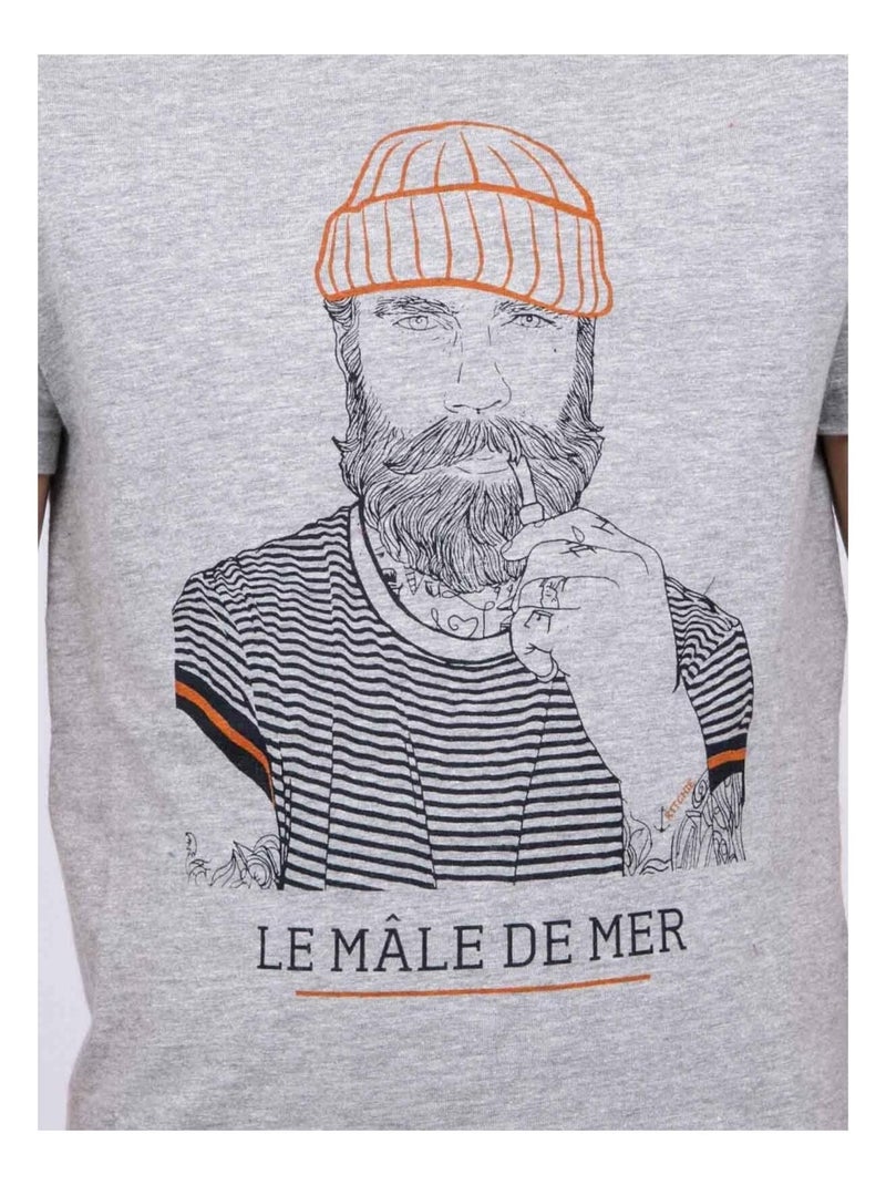 T-shirt col rond pur coton JAPING garçon Gris chiné - Kiabi