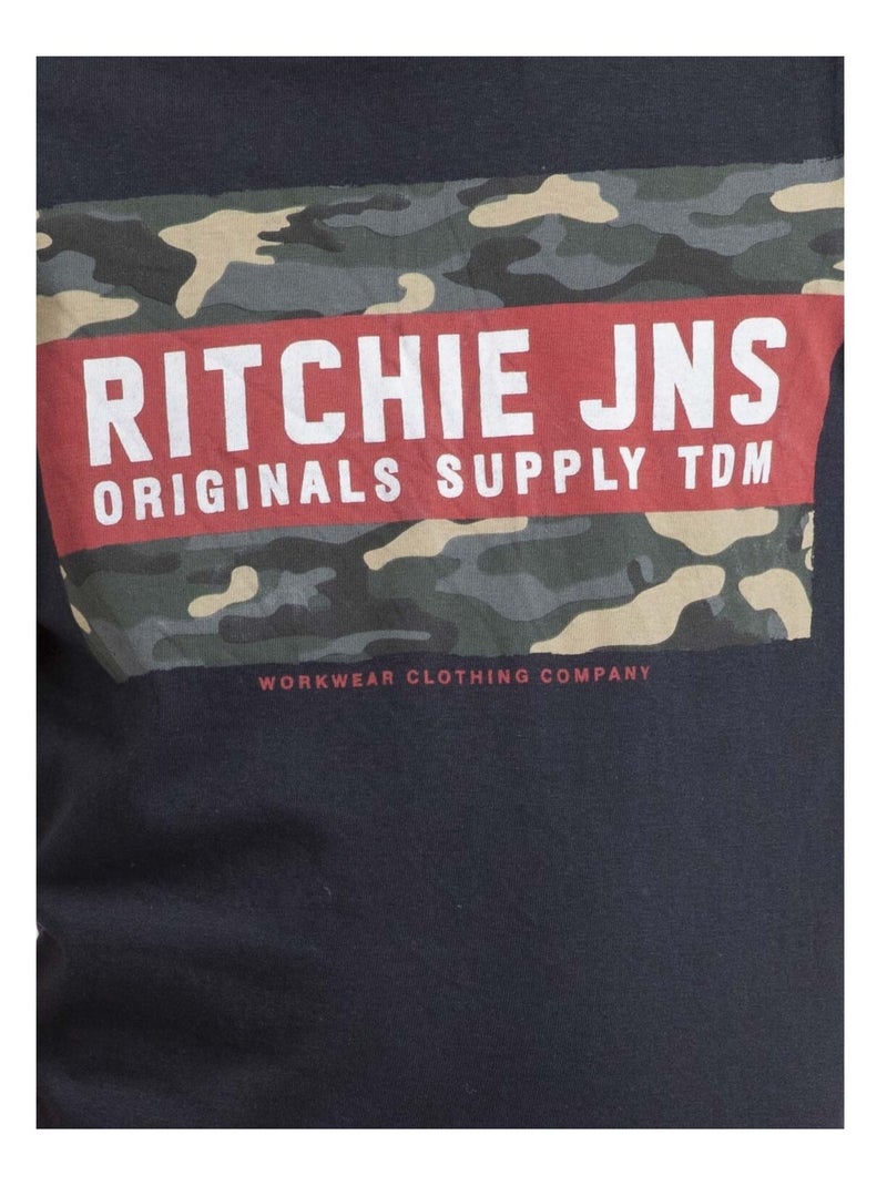 T-shirt col rond pur coton JARDIN garçon Bleu marine - Kiabi