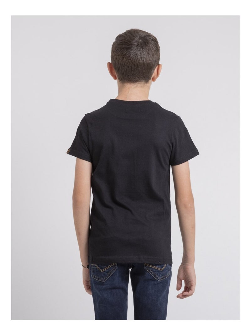 T-shirt col rond pur coton JARDIN garçon Noir - Kiabi