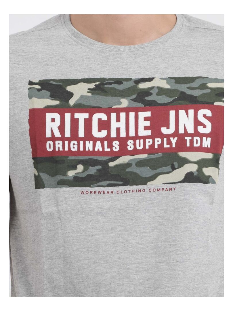 T-Shirt Moderniste Col Rond Patch Doré Gris Modt002 Neuf Ss23
