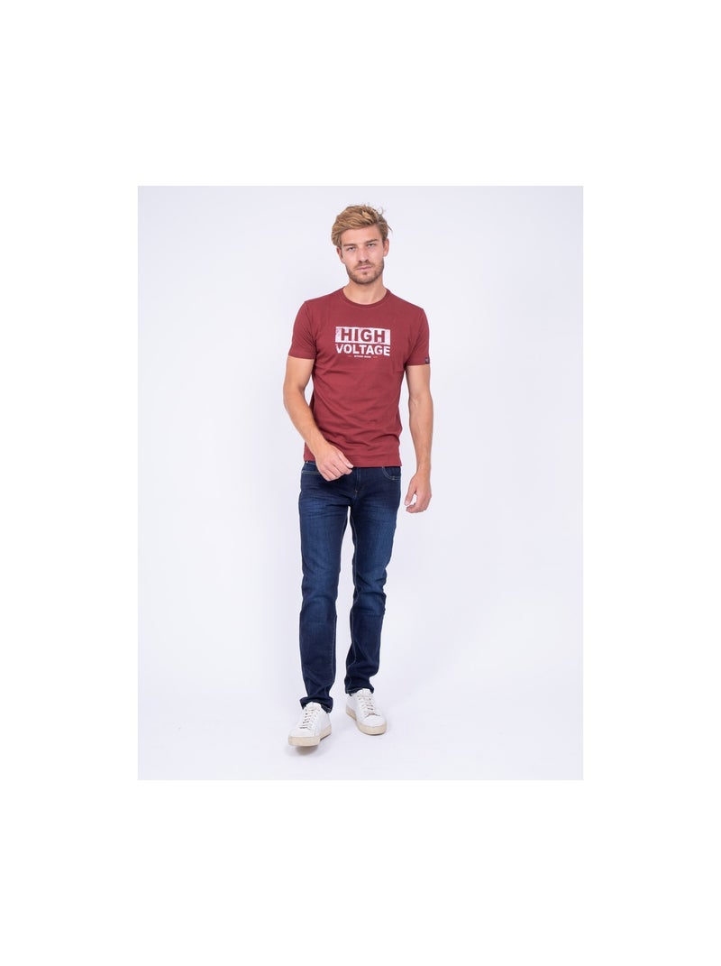 T-shirt col rond pur coton JATMAN Bordeaux - Kiabi