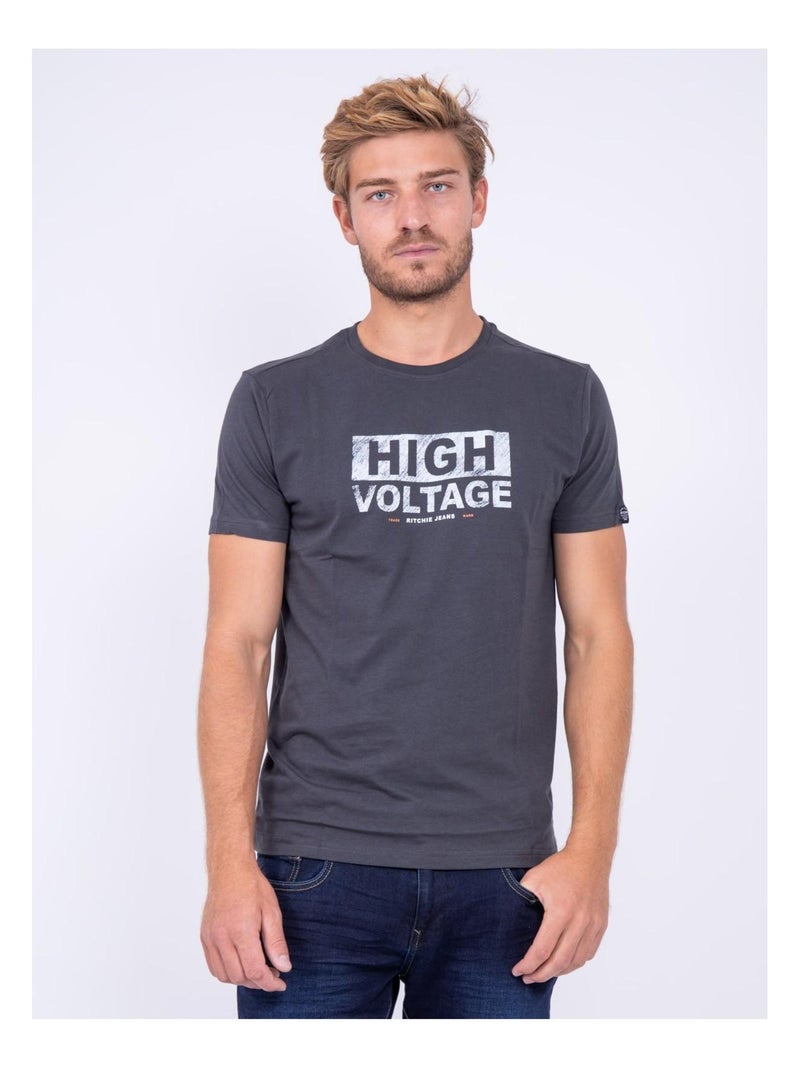 T-shirt col rond pur coton JATMAN Gris foncé - Kiabi