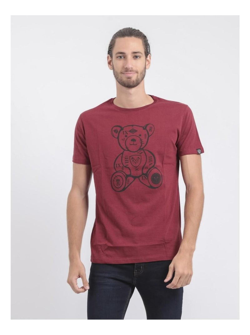 T-shirt col rond pur coton JIBIDEL Bordeaux - Kiabi