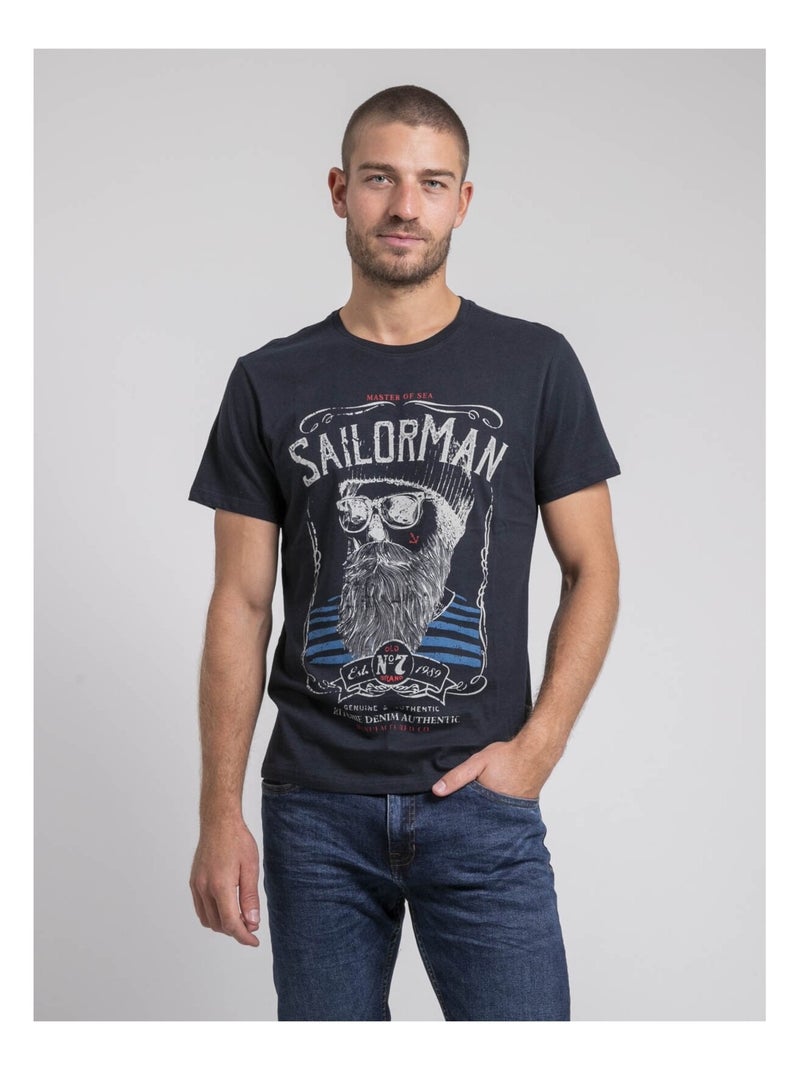 T-shirt col rond pur coton JIMARTIN Bleu marine - Kiabi