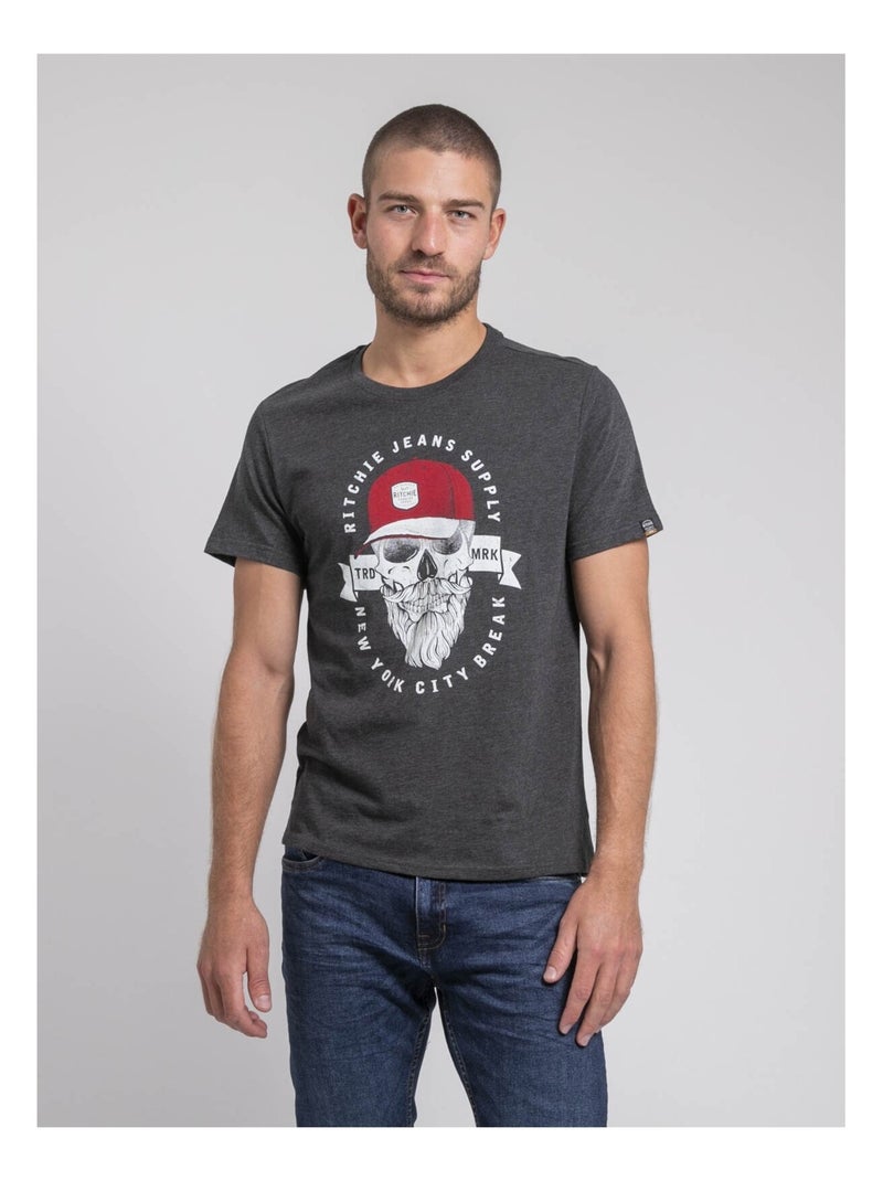 T-shirt col rond pur coton JIMINAL Gris - Kiabi