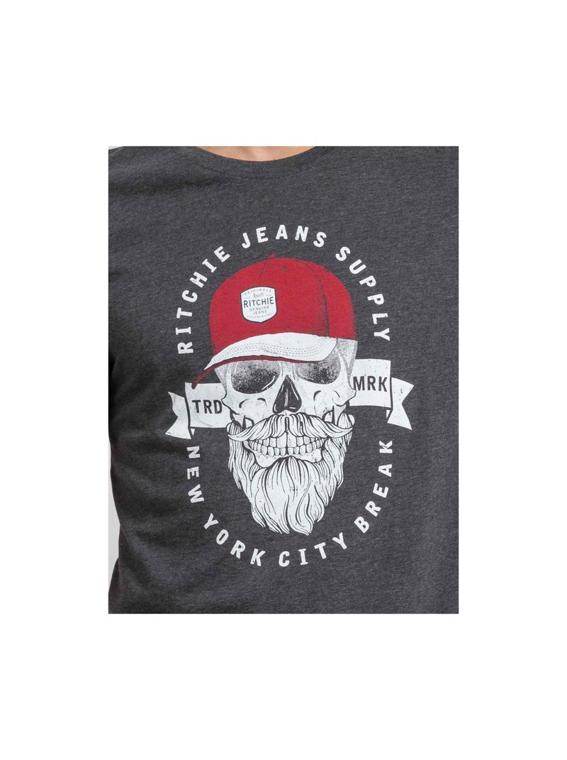 T-shirt col rond pur coton JIMINAL Gris - Kiabi