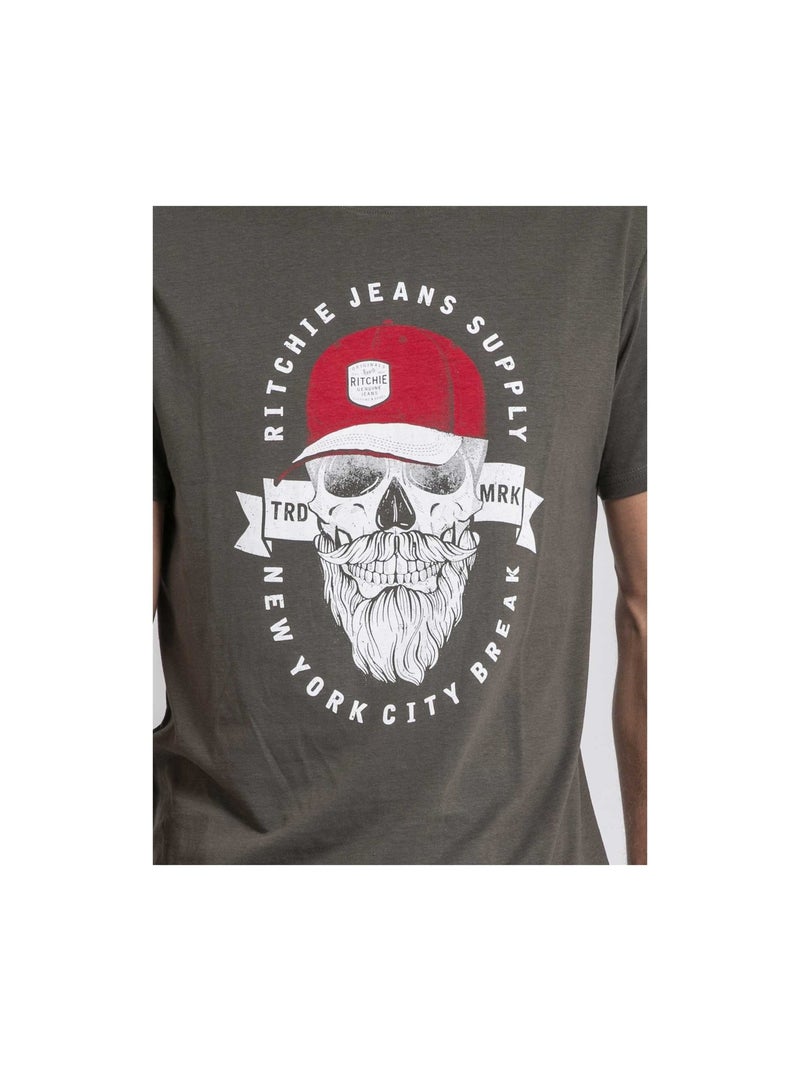 T-shirt col rond pur coton JIMINAL Kaki - Kiabi