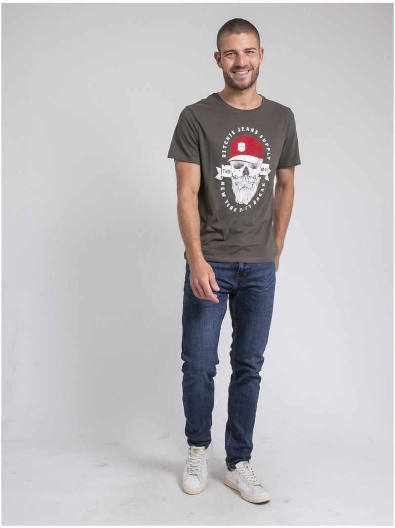 T-shirt col rond pur coton JIMINAL Kaki - Kiabi