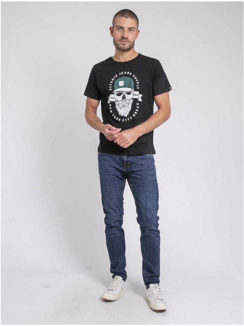 T-shirt col rond pur coton JIMINAL Noir - Kiabi