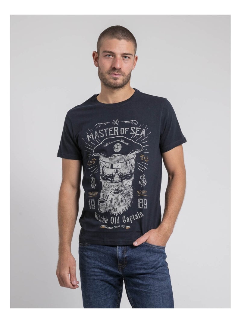 T-shirt col rond pur coton JIMOSCAR Bleu marine - Kiabi