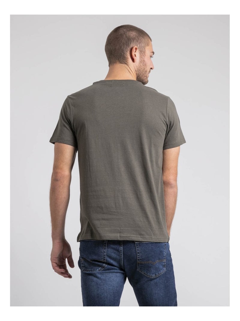 T-shirt col rond pur coton JIROBIN Kaki - Kiabi