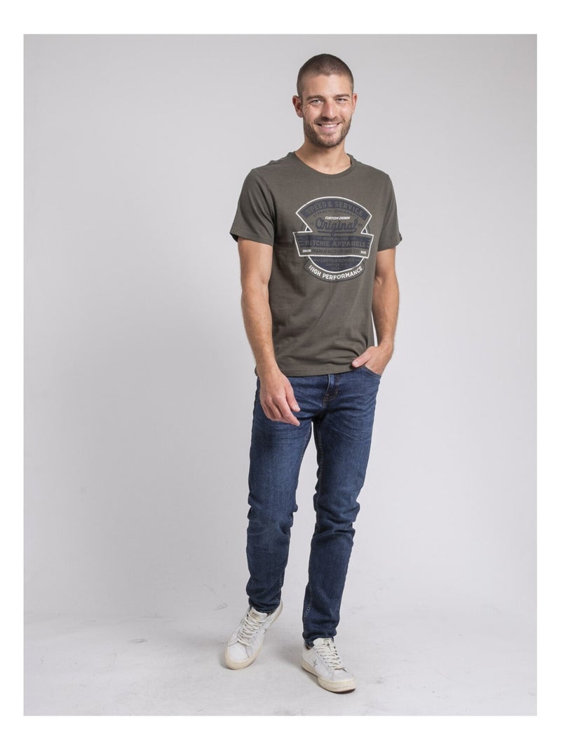 T-shirt col rond pur coton JIROBIN Kaki - Kiabi