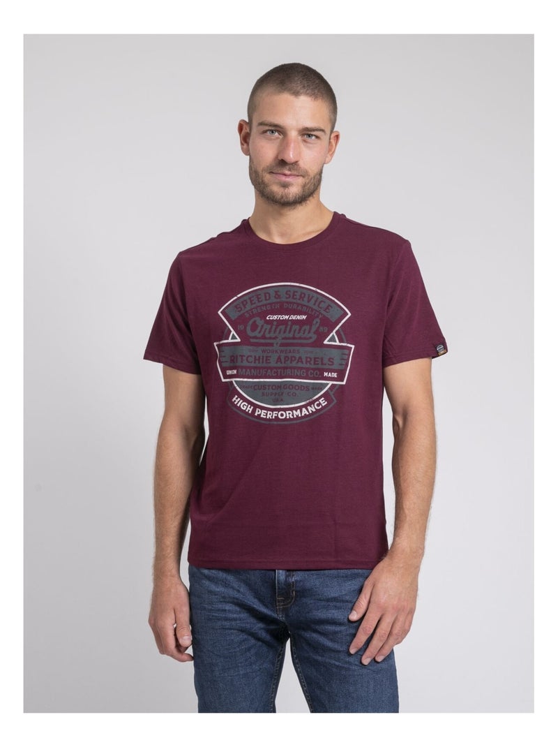 T-shirt col rond pur coton JIROBIN Violet - Kiabi