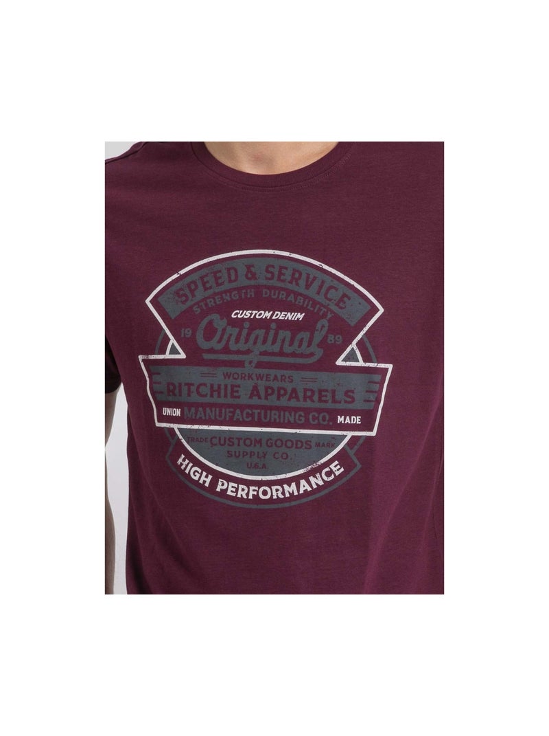 T-shirt col rond pur coton JIROBIN Violet - Kiabi