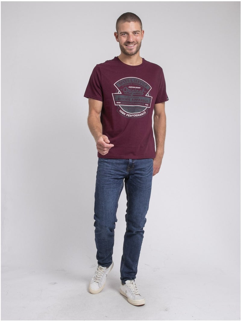 T-shirt col rond pur coton JIROBIN Violet - Kiabi