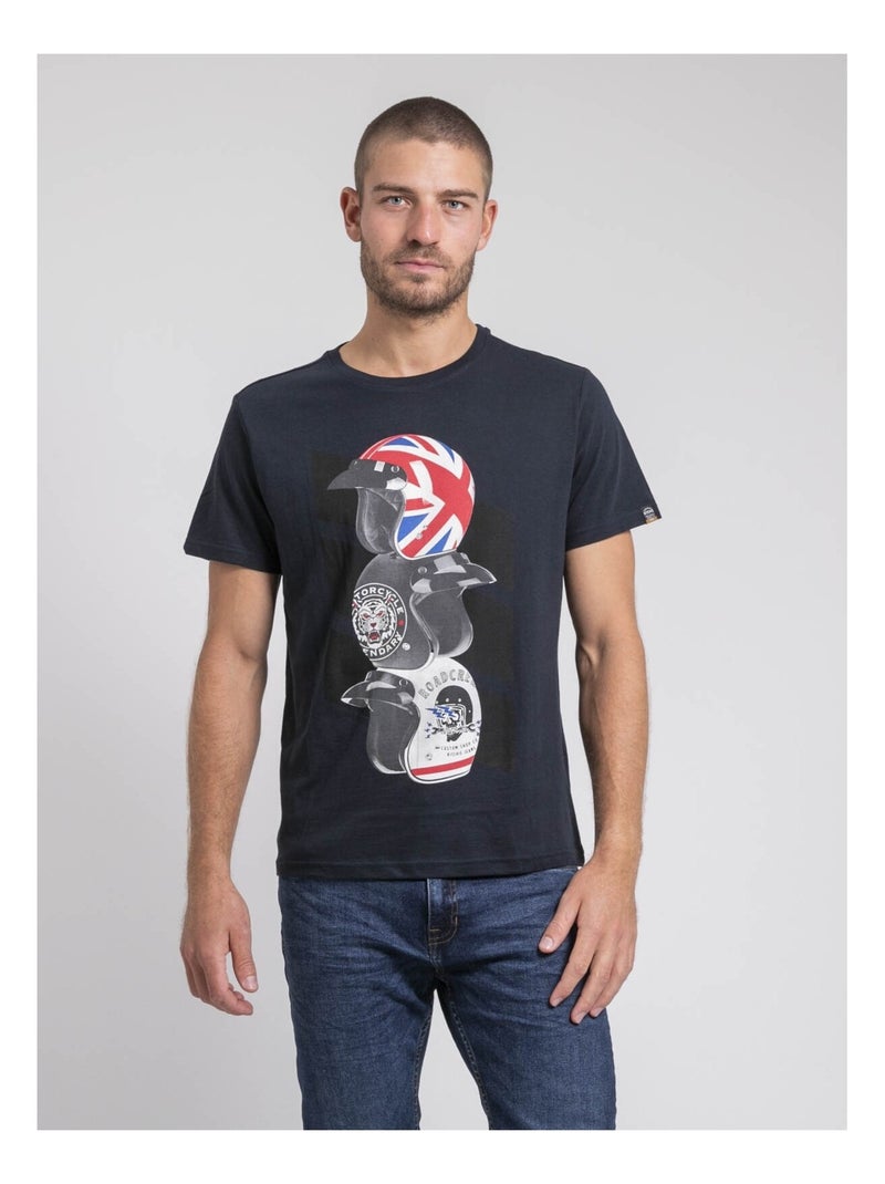 T-shirt col rond pur coton JOAKIM Bleu marine - Kiabi