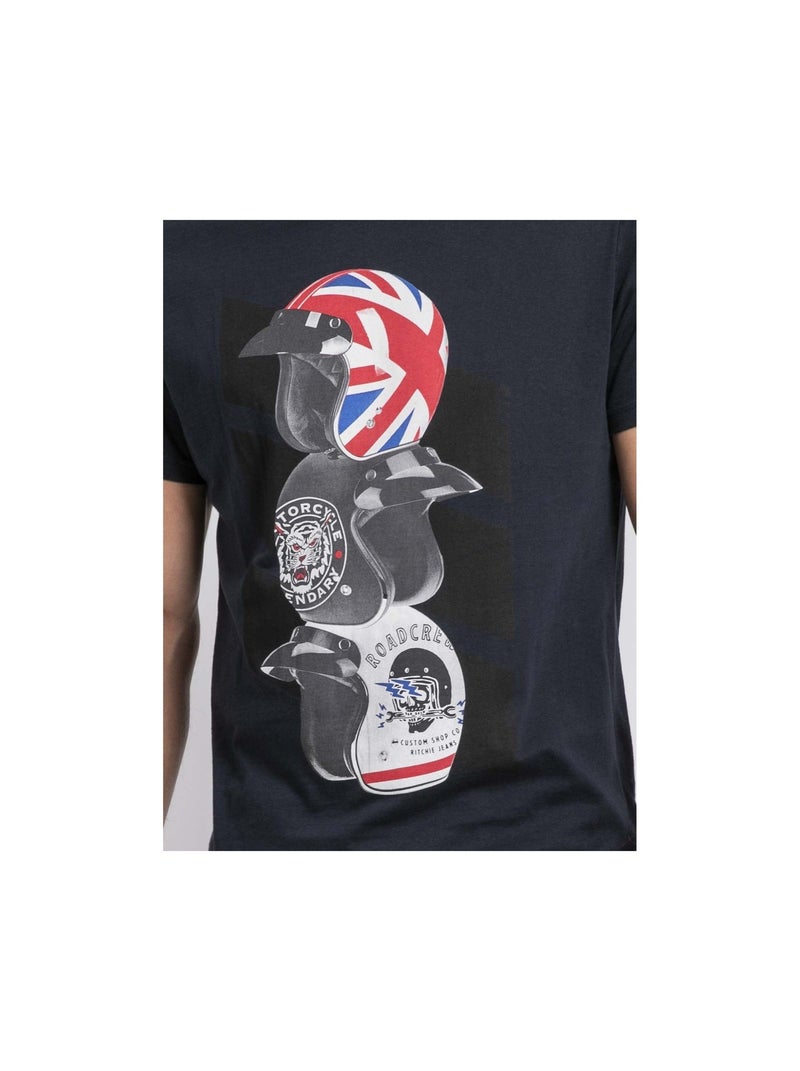 T-shirt col rond pur coton JOAKIM Bleu marine - Kiabi