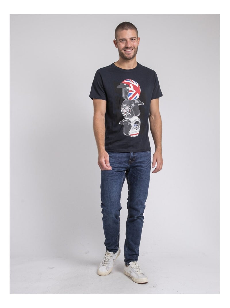 T-shirt col rond pur coton JOAKIM Bleu marine - Kiabi