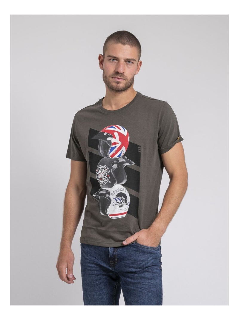 T-shirt col rond pur coton JOAKIM Kaki - Kiabi